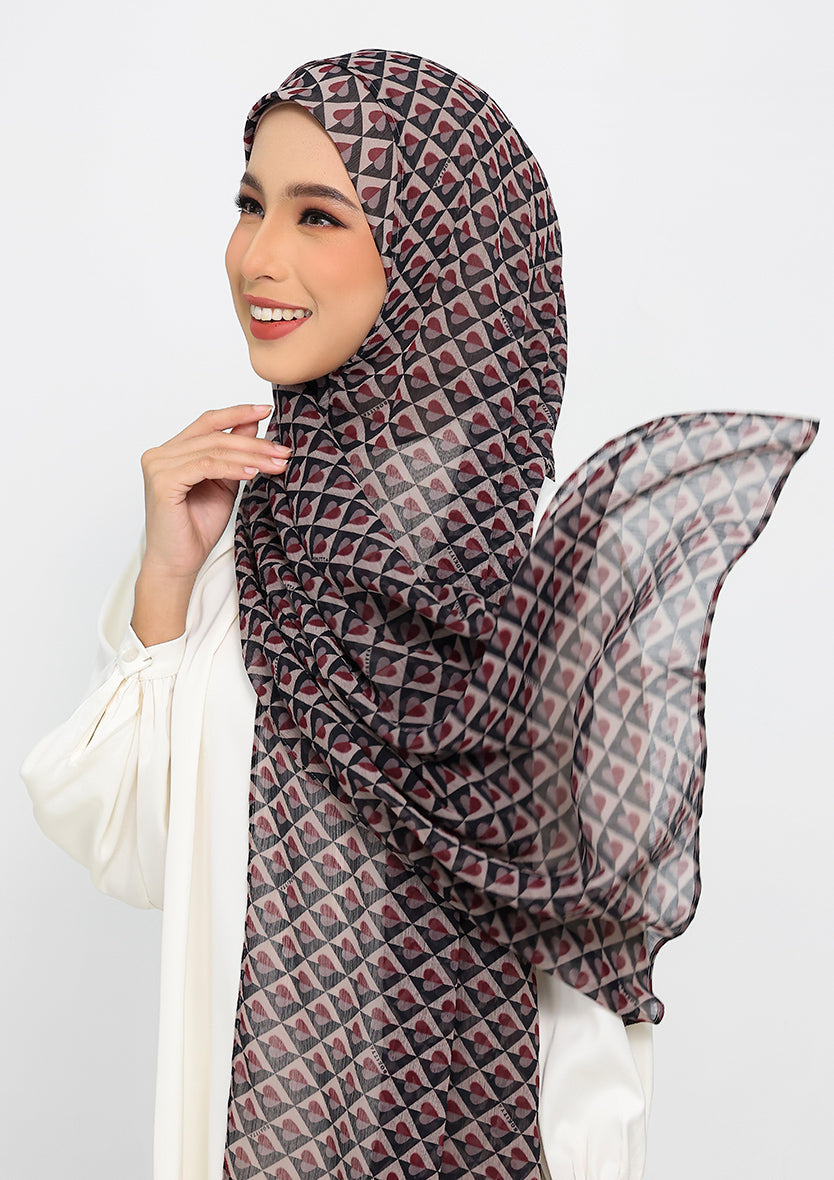Hearts Red Black - Instant Hijab With Inner