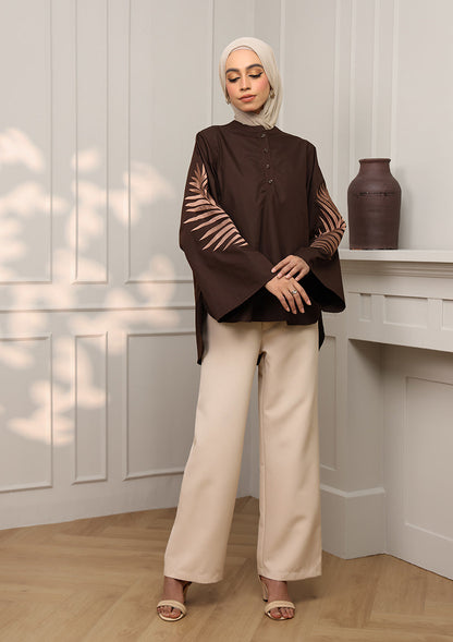 Chocolate Palm Leaf Embroidery Top