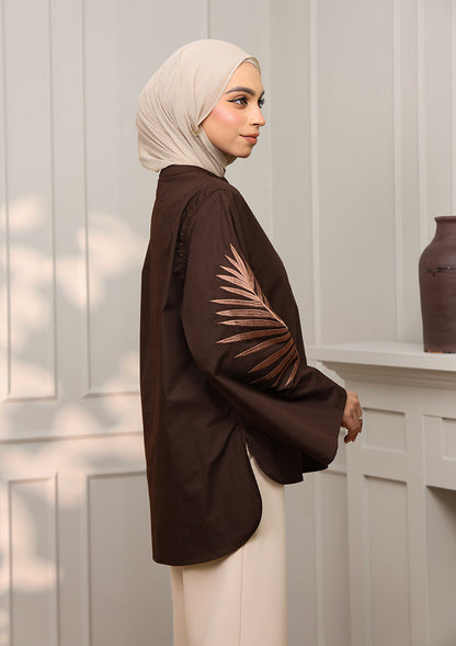 Chocolate Palm Leaf Embroidery Top