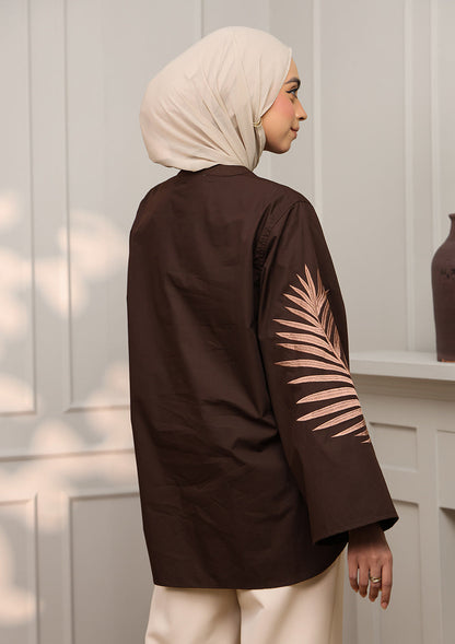 Chocolate Palm Leaf Embroidery Top