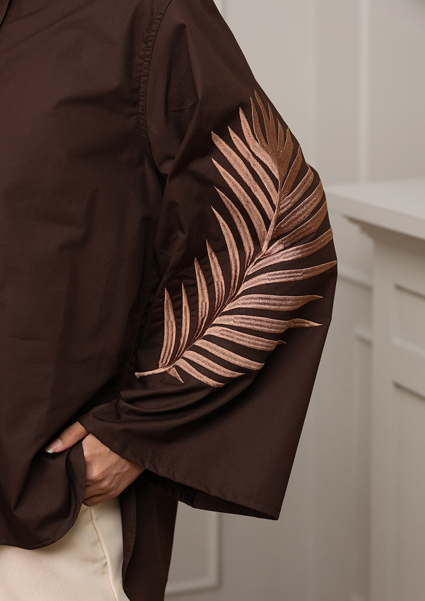 Chocolate Palm Leaf Embroidery Top