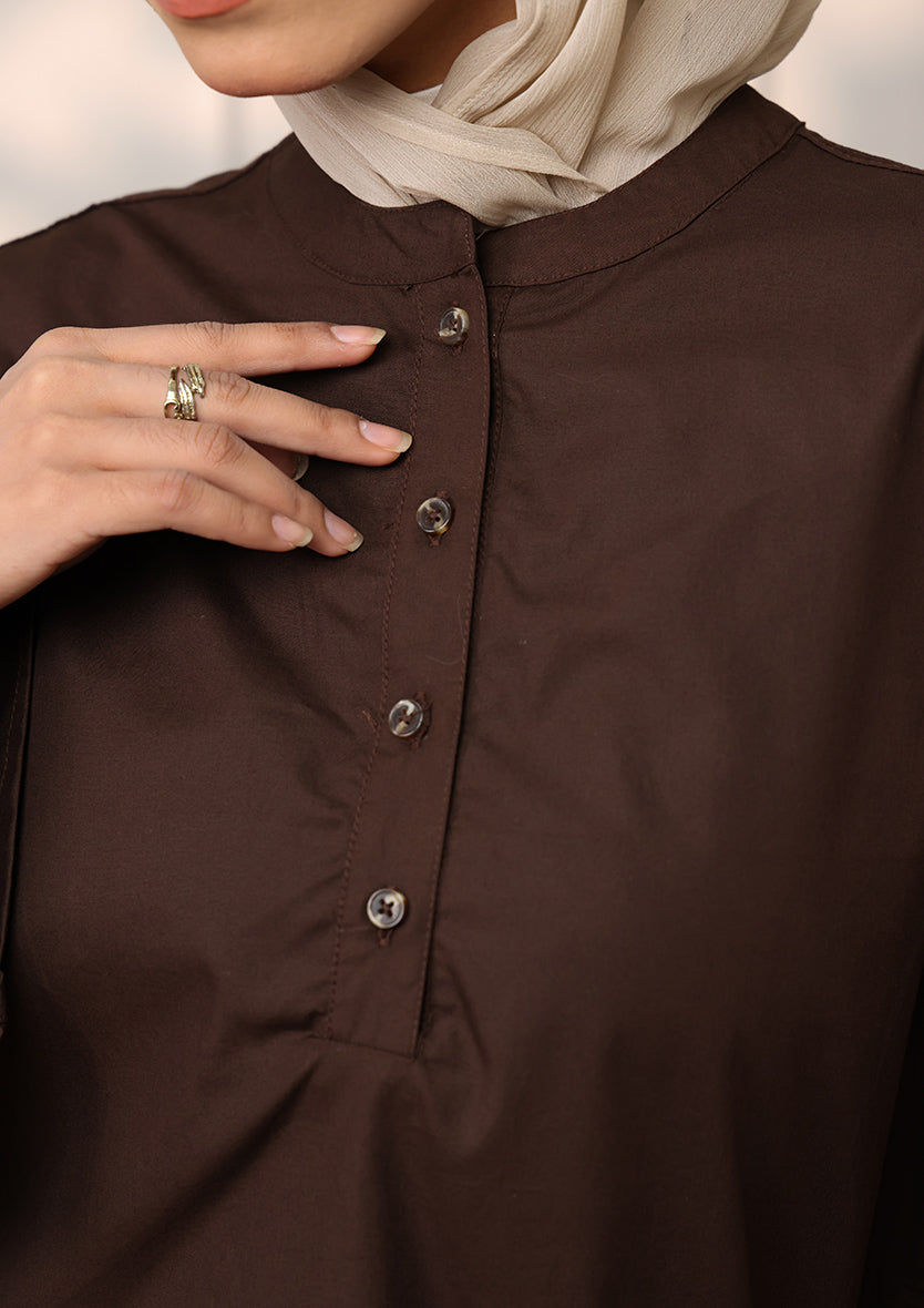 Chocolate Palm Leaf Embroidery Top