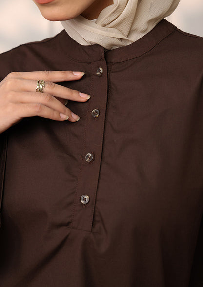 Chocolate Palm Leaf Embroidery Top