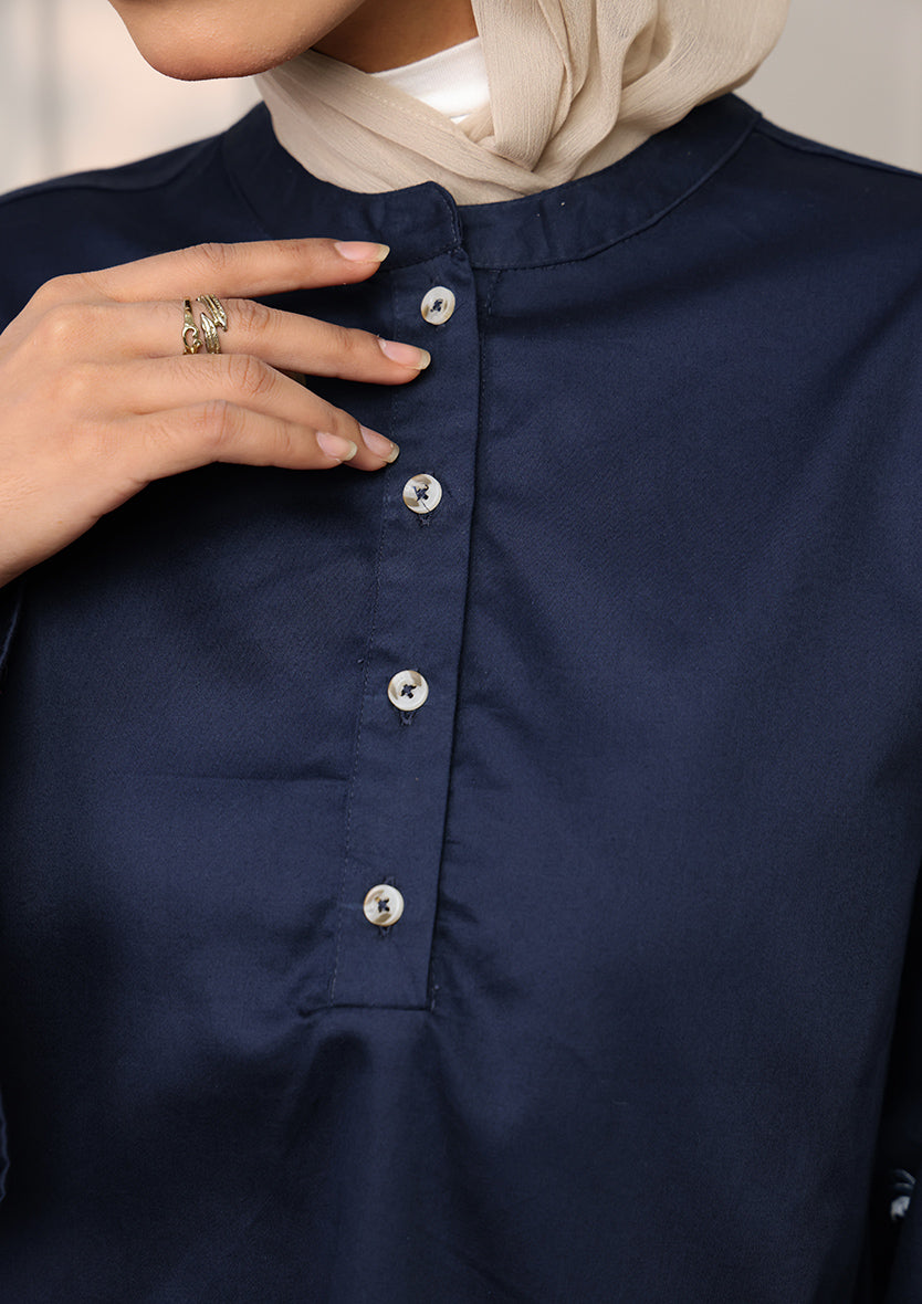 Navy Palm Embroidery Top