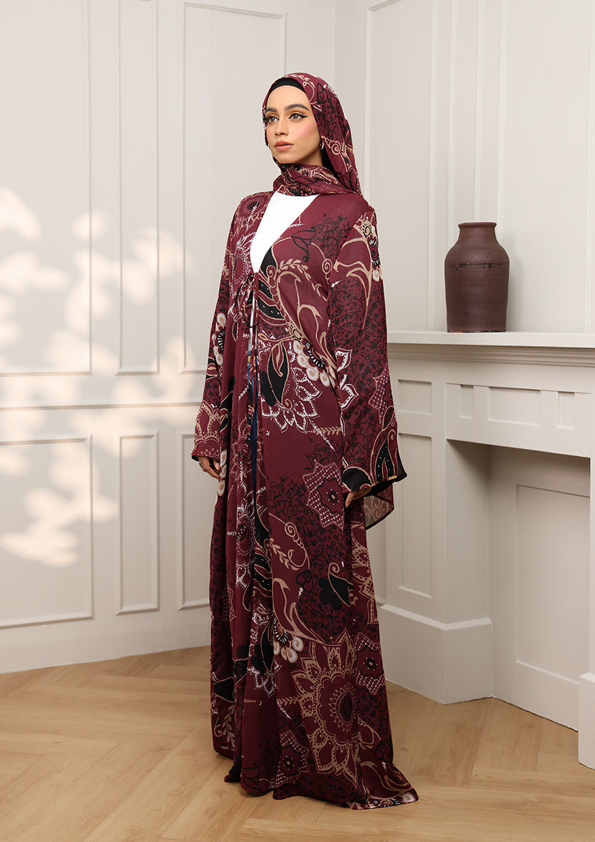 Tie Front Abaya & Shawl Set - Eden Garden