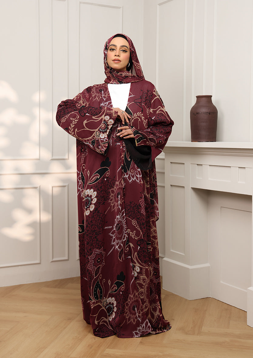 Tie Front Abaya & Shawl Set - Eden Garden