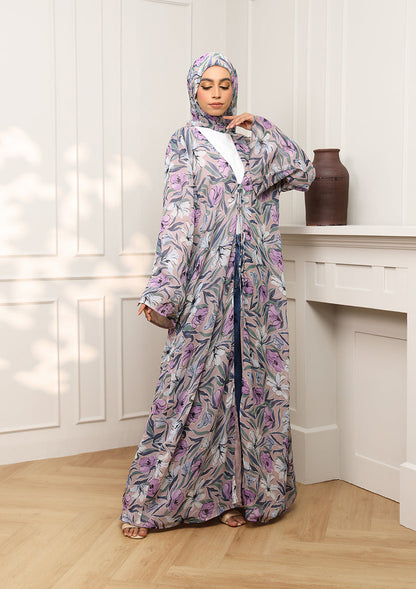 Tie Front Abaya & Shawl Set - Eden Garden
