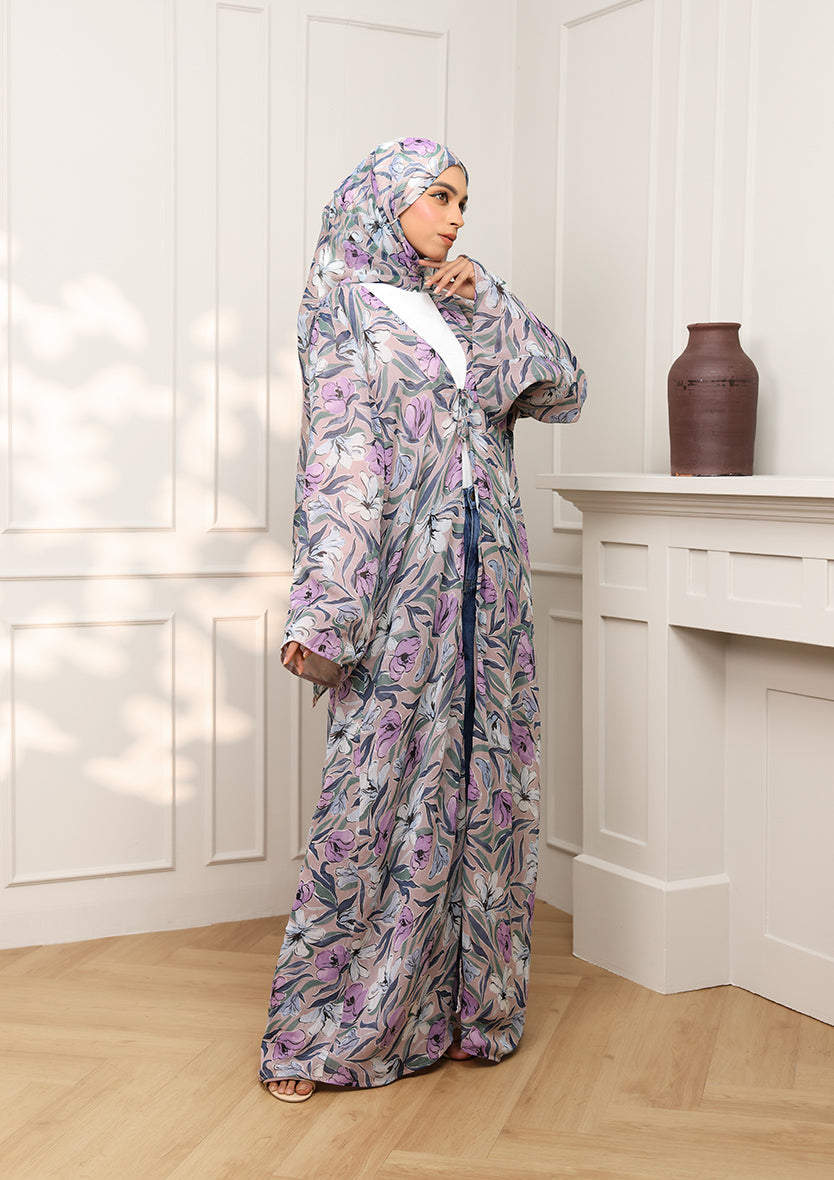 Tie Front Abaya & Shawl Set - Eden Garden