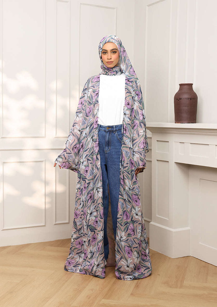 Tie Front Abaya & Shawl Set - Eden Garden