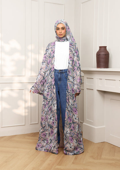 Tie Front Abaya & Shawl Set - Eden Garden