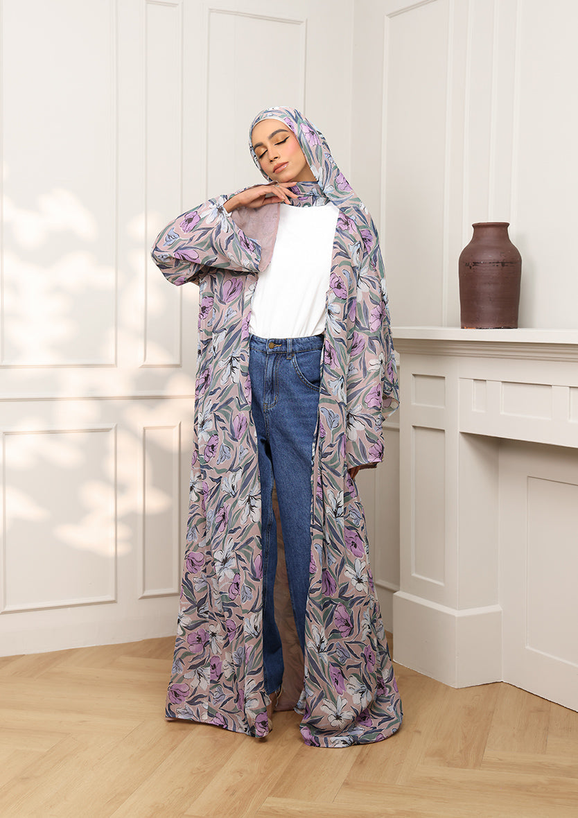 Tie Front Abaya & Shawl Set - Eden Garden