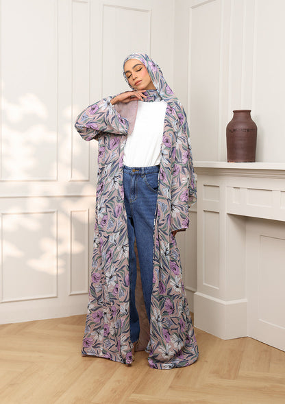 Tie Front Abaya & Shawl Set - Eden Garden