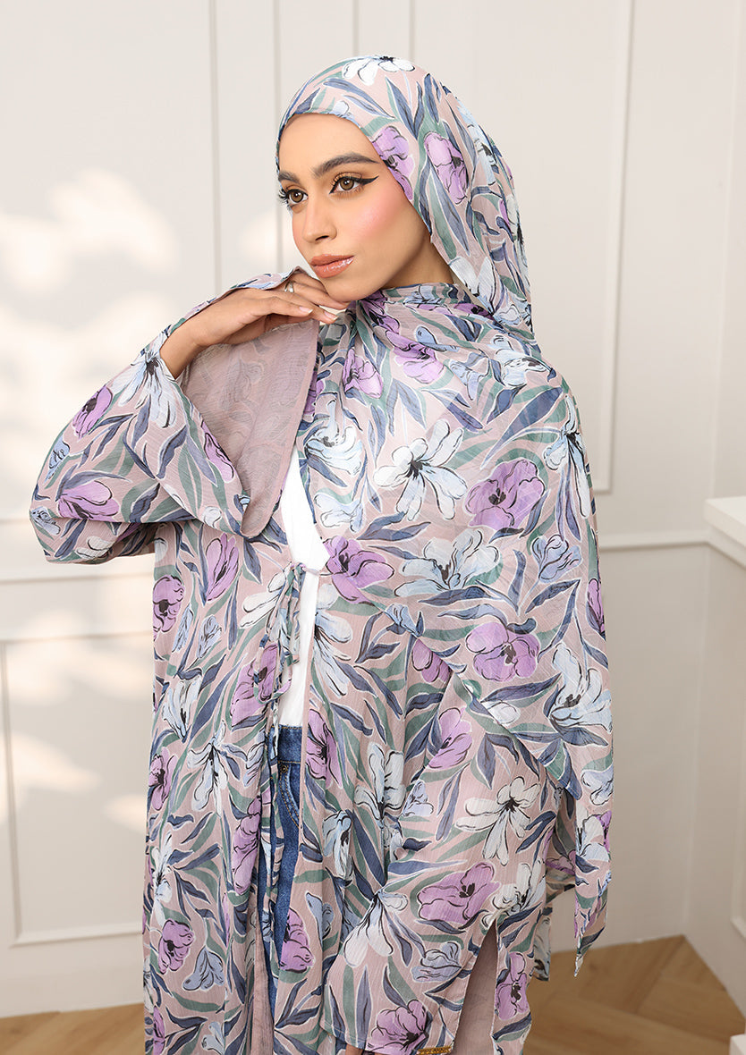 Tie Front Abaya & Shawl Set - Eden Garden