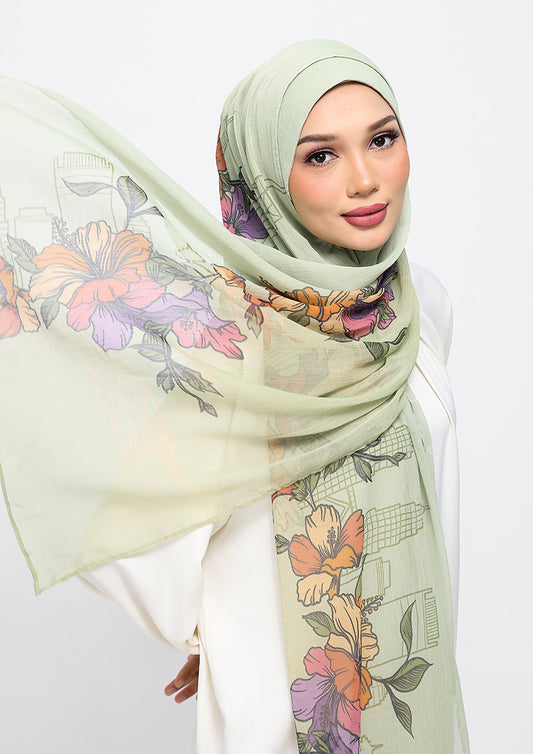 Mint Blossom - Crinkled Chiffon - Instant Hijab With Inner