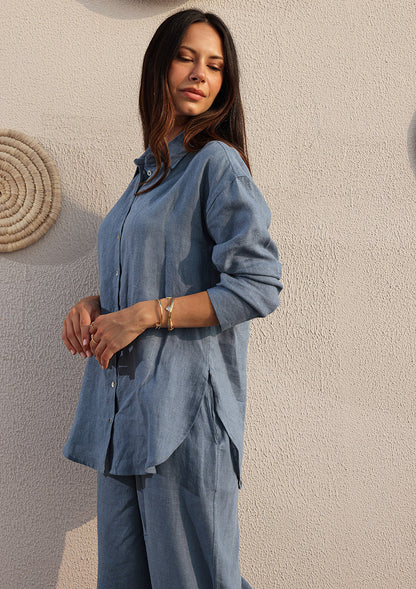 100% Italian Linen Shirt - Blue