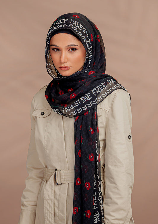 Black Poppy of Palestine - Instant Hijab With Inner