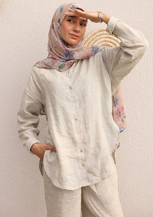 100% Italian Linen Shirt - Natural beige