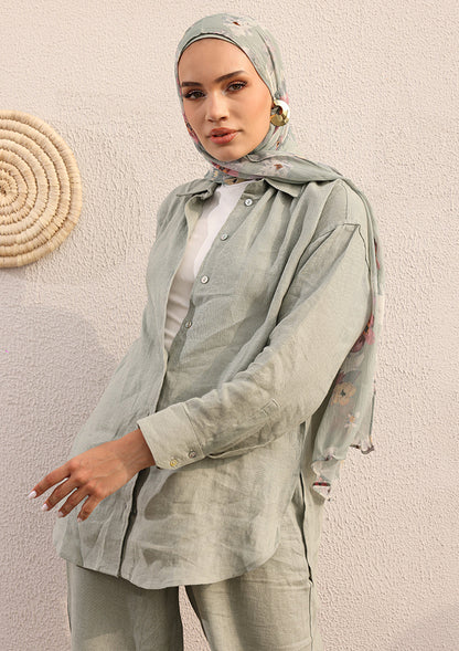 100% Italian Linen Shirt - Sage Green