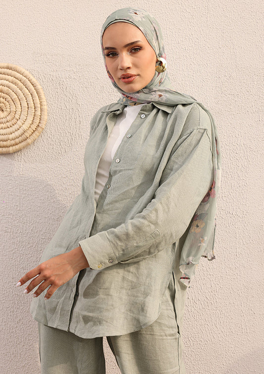 100% Italian Linen Shirt - Sage Green