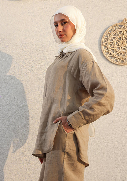100% Italian Linen Shirt - Olive