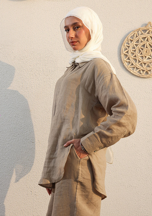 100% Italian Linen Shirt - Olive