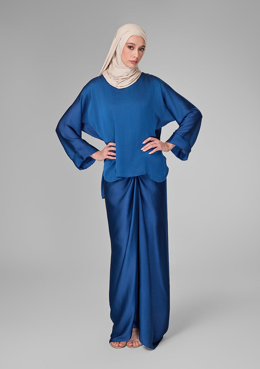 Navy Satin - Sarong & Top Set