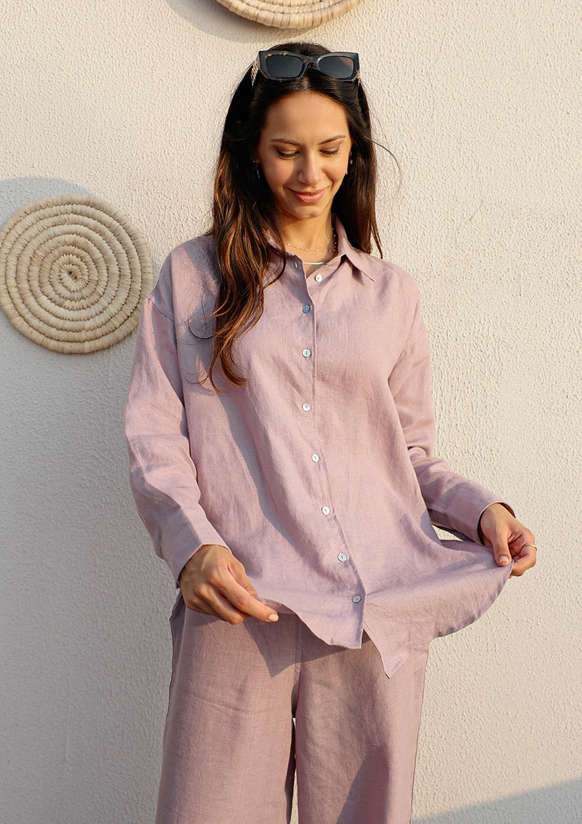 100% Italian Linen Shirt - Lilac