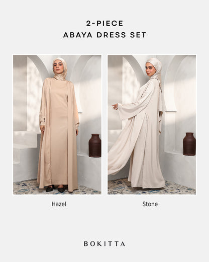 Abaya & Maxi Dress Set - Stone