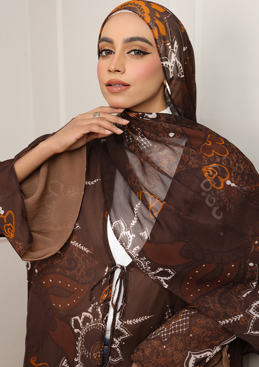 Tie Front Abaya & Shawl Set - Eden Garden