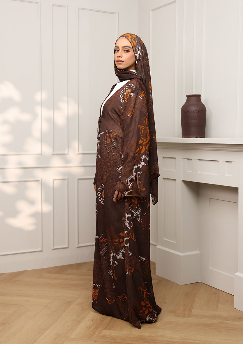 Tie Front Abaya & Shawl Set - Eden Garden