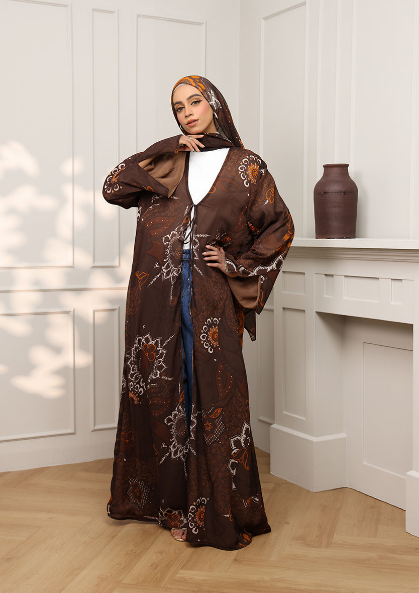 Tie Front Abaya & Shawl Set - Eden Garden