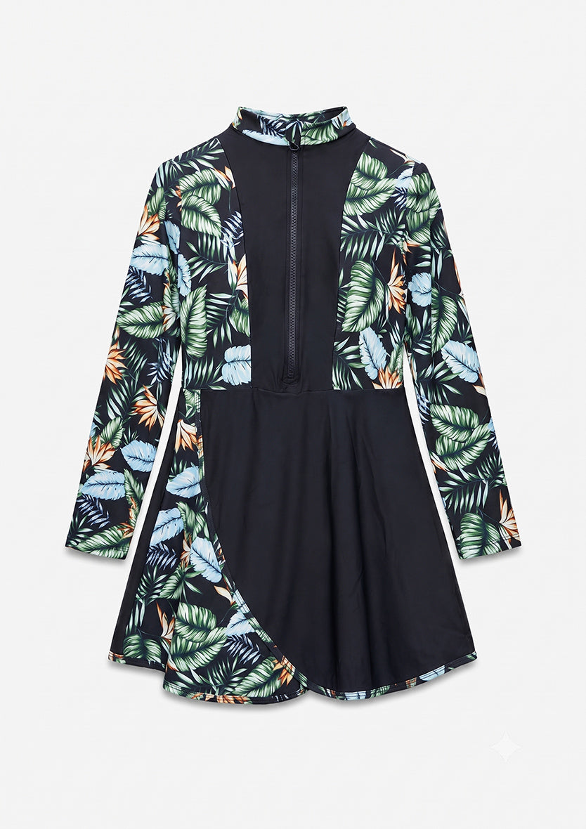 Tropical Black – 3-Piece Modest Swim Set
