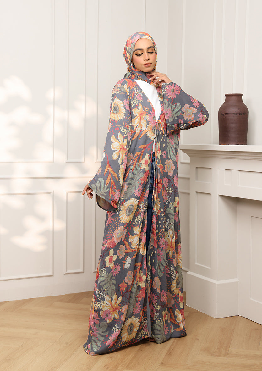 Tie Front Abaya & Shawl Set - Eden Garden