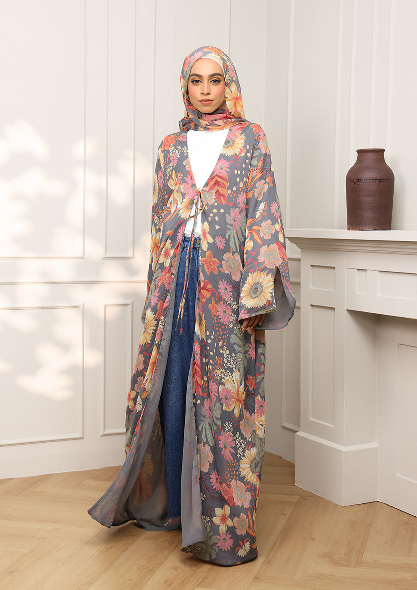 Tie Front Abaya & Shawl Set - Eden Garden
