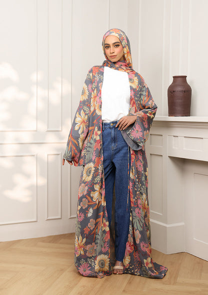 Tie Front Abaya & Shawl Set - Eden Garden