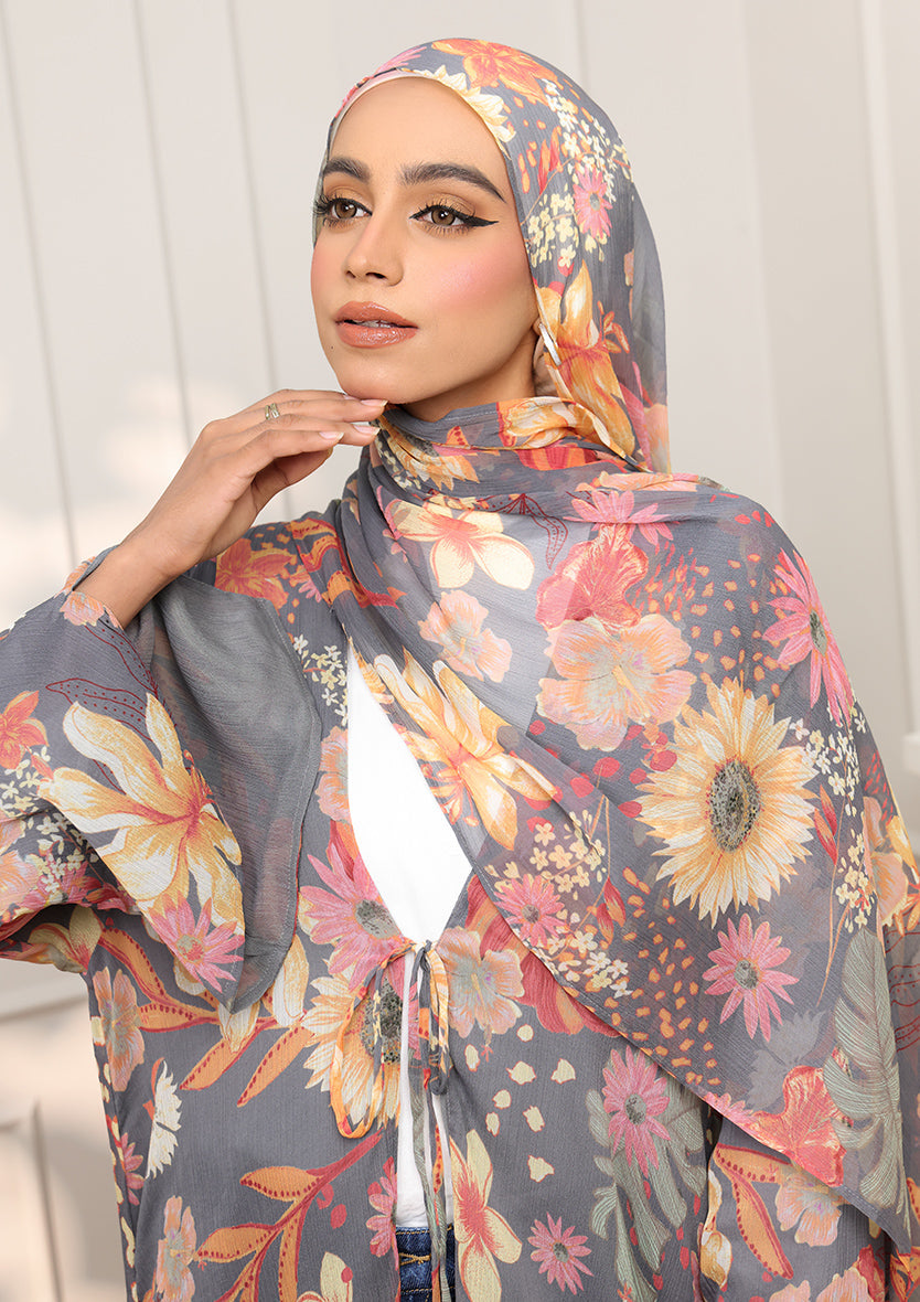 Tie Front Abaya & Shawl Set - Eden Garden