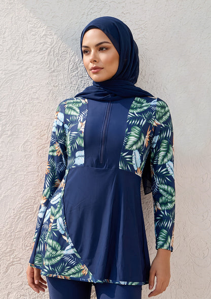 Tropical Navy – 3 Piece Modest Swim Set