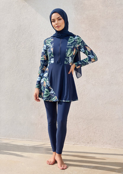 Tropical Navy – 3 Piece Modest Swim Set