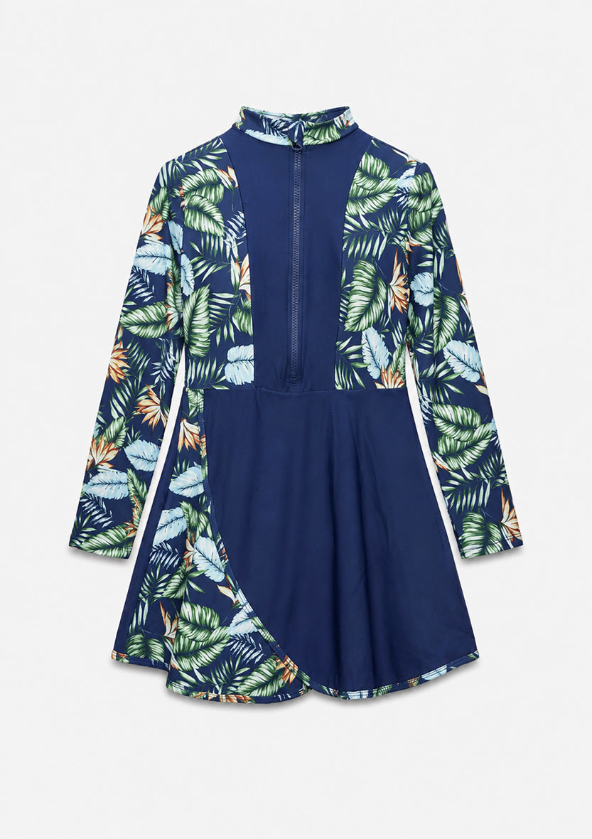Tropical Navy – 3 Piece Modest Swim Set