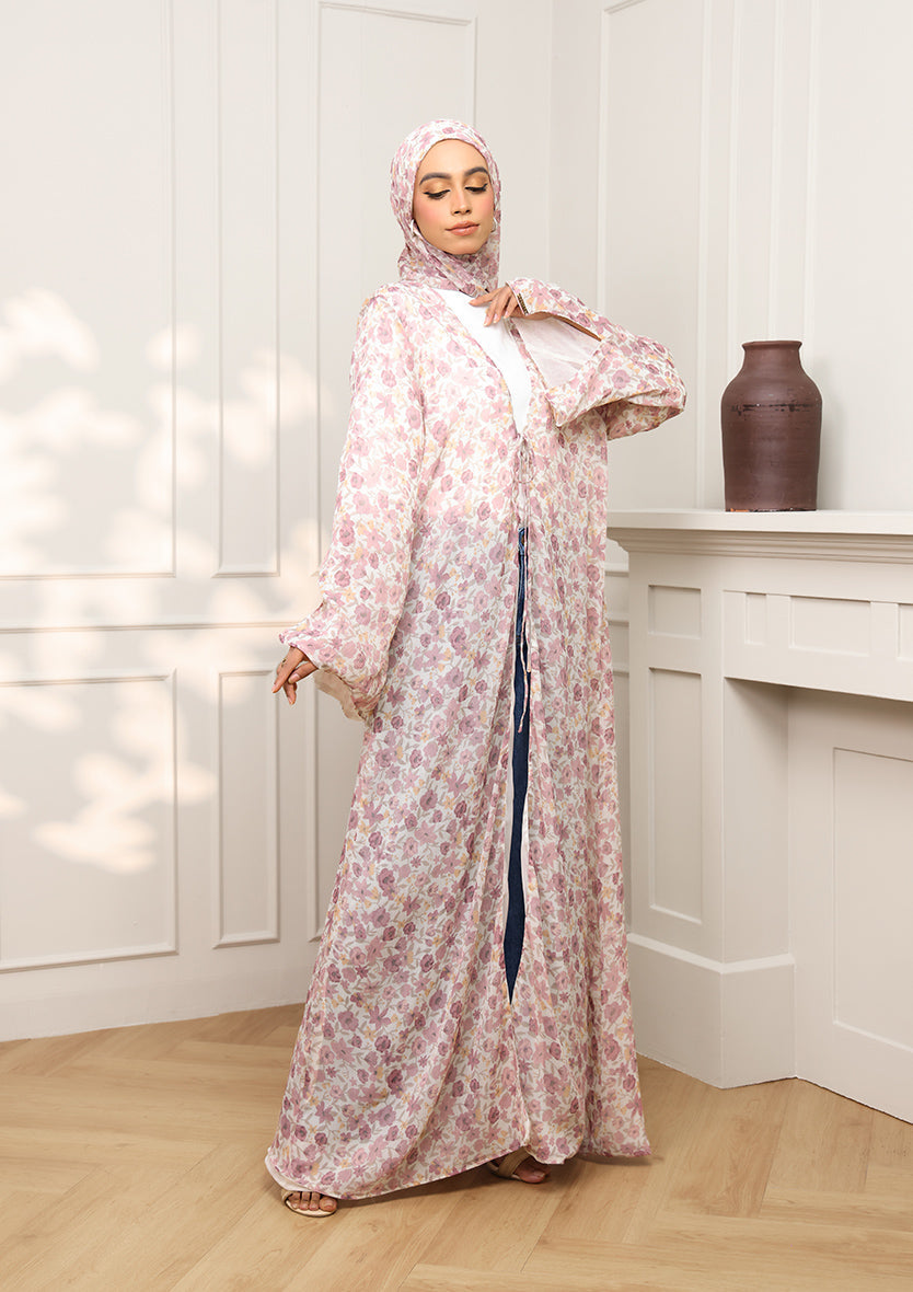 Tie Front Abaya & Shawl Set - Eden Garden