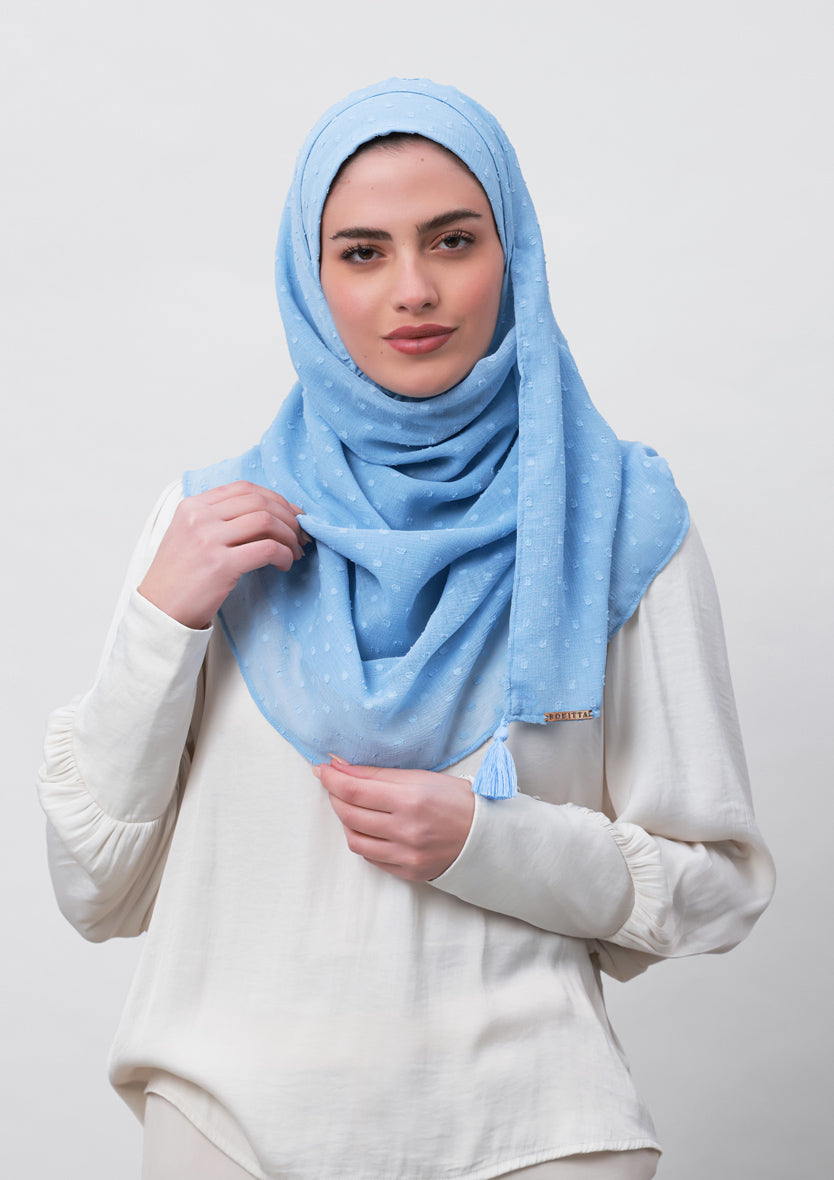 Baby Blue-Plain Mosaic Butti Chiffon