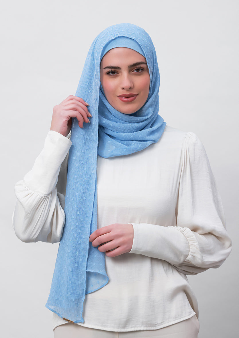 Baby Blue-Plain Mosaic Butti Chiffon