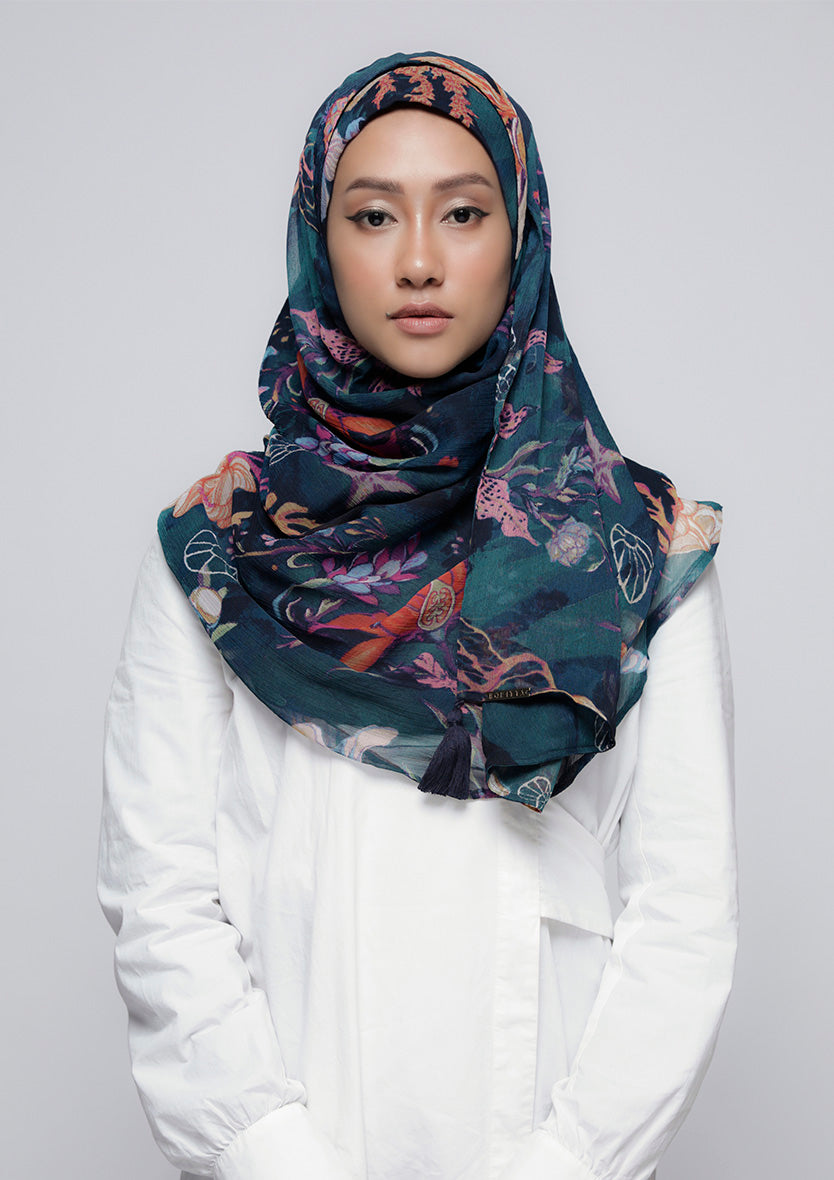 Under The Sea - Printed Crinkled Chiffon