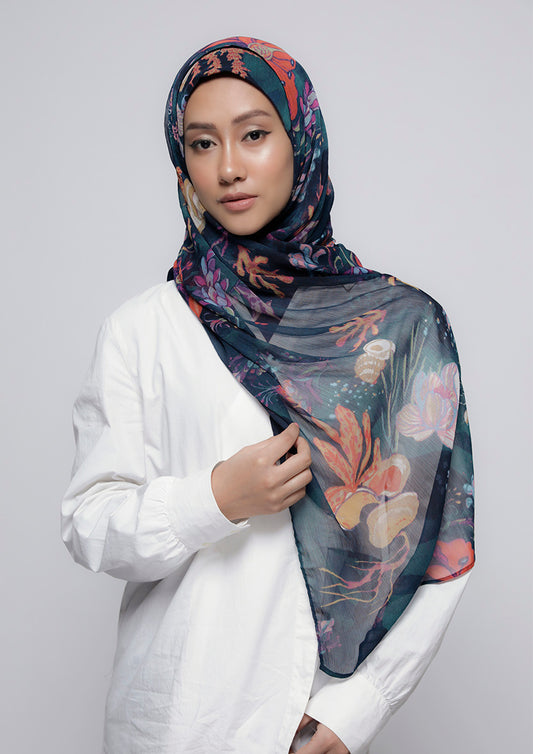 Under The Sea - Printed Crinkled Chiffon