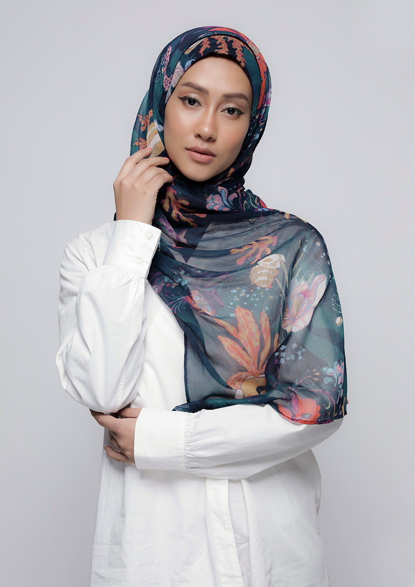 Under The Sea - Printed Crinkled Chiffon