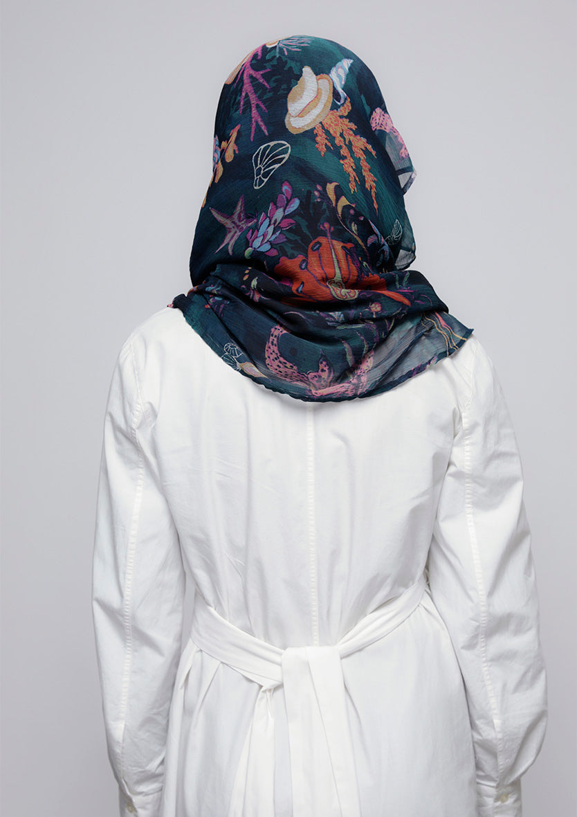 Under The Sea - Printed Crinkled Chiffon
