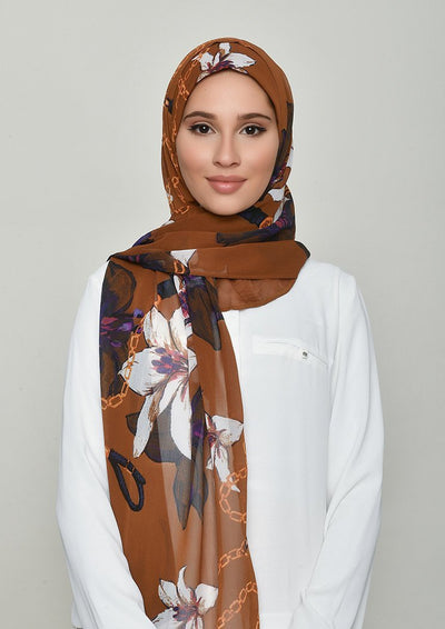 Lilies Caramel - Crinkled Chiffon - BOKITTA Hijab